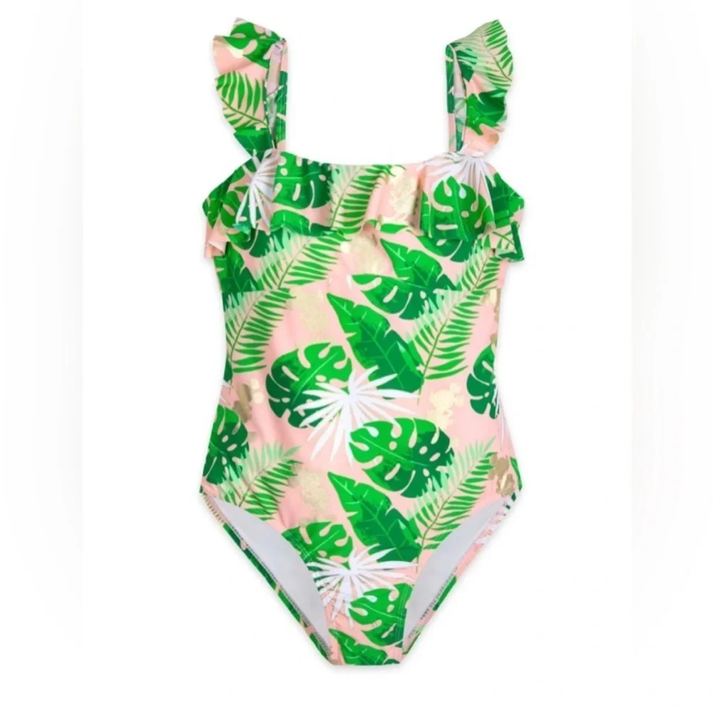 DISNEY Small World Women XS Mickey Mouse Tropical Print One Piece Swimsuit Girly
